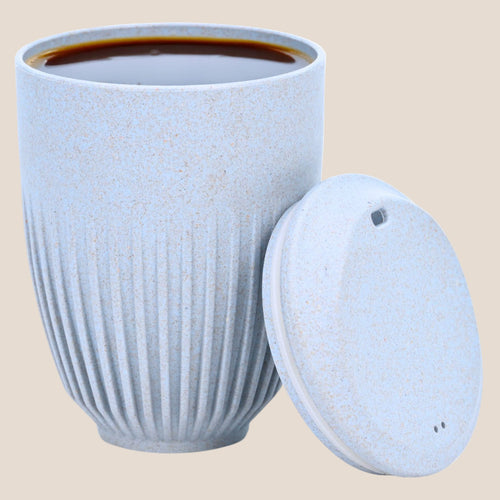 ATG Earth Friendly Retro Coffee Mug with Lid | Tea Cup Set | 350 ml | Made with Rice Husk | Azure Ice Blue
