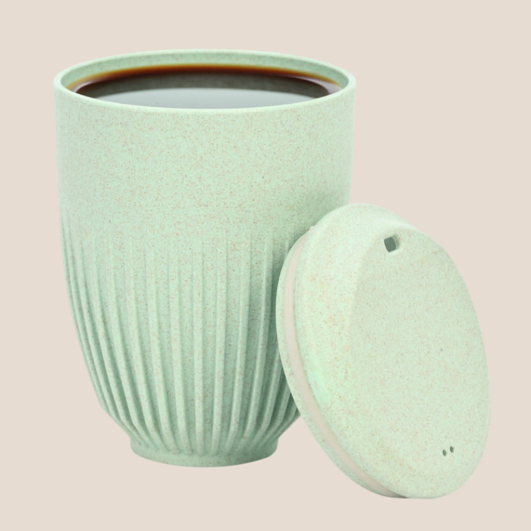 ATG Earth Friendly Retro Coffee Mug with Lid | Tea Cup Set | 350 ml | Made with Rice Husk | Celeste Light Green